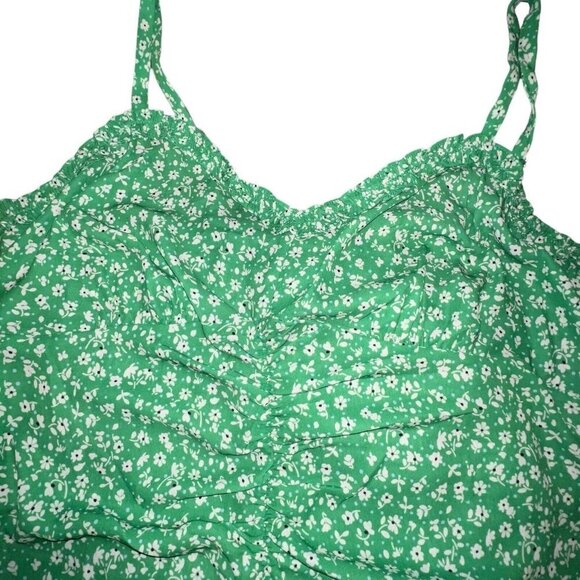 LUSH Green Floral Print Ruched Front Smocked Back Cami Tank Top Women Size 2X - Picture 3 of 10